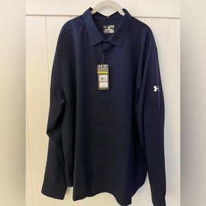 Men’s Dark Blue Long Sleeve Button Up Collar Shirt
